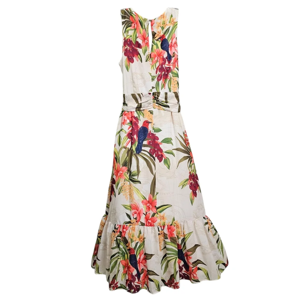 Tommy Bahama Tropical  Nwot V Neck Ruffle Hem Sleeveless Resortwear Mididress_4
